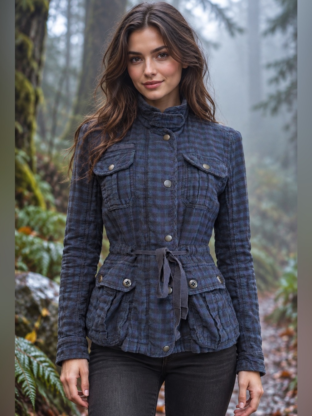 American Eagle Navy Plaid Utility Jacket M Bella Swan Twilightcore Waist Tie